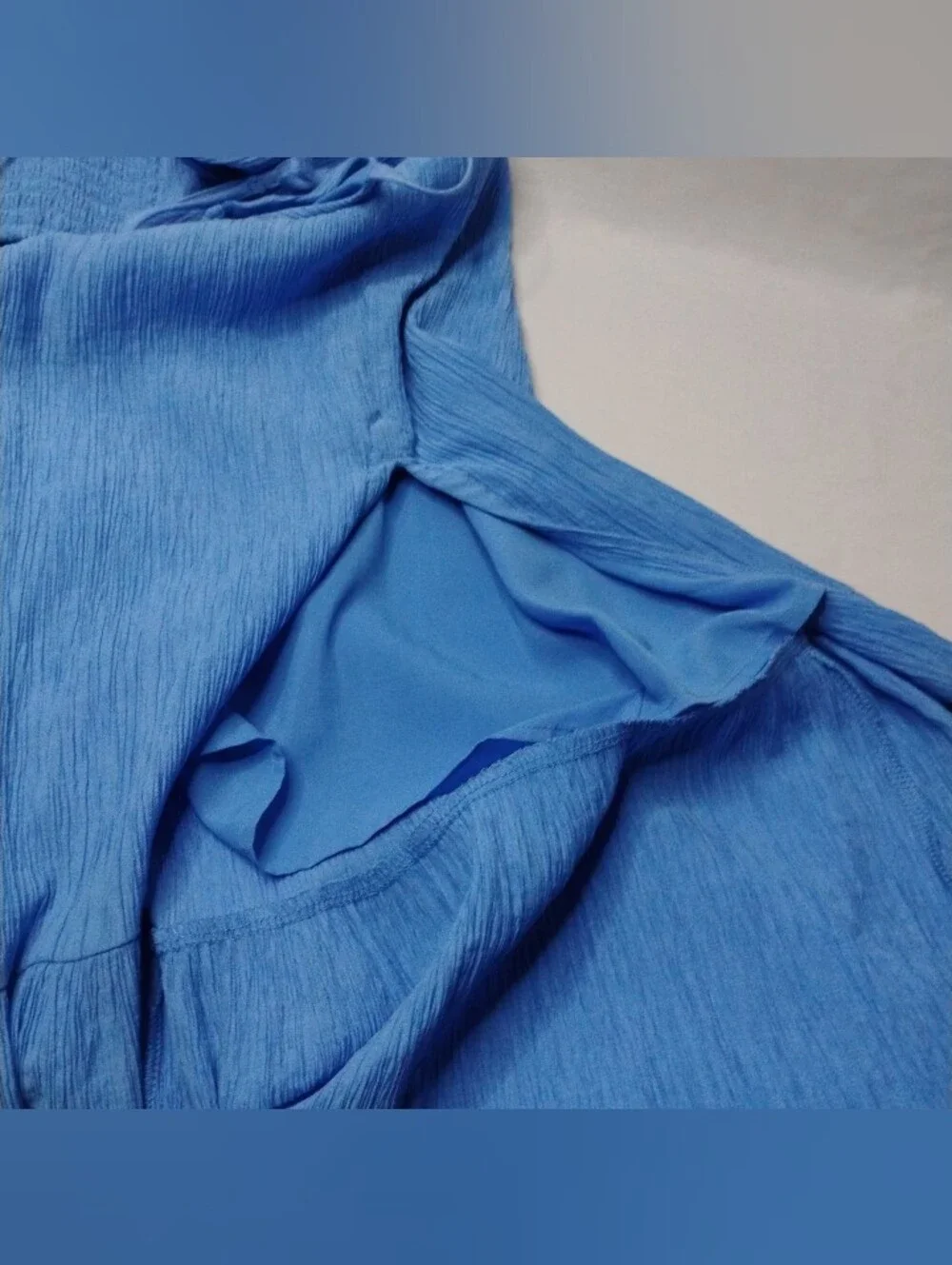 Abercrombie & Fitch Ruched Crinkle Textured Maxi Dress Blue Side Slit XS Tall